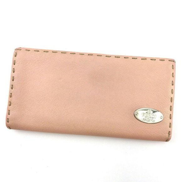 Authentic FENDI Long Wallet Cerea Pink Beige Leather Auth Used - Picture 1 of 10
